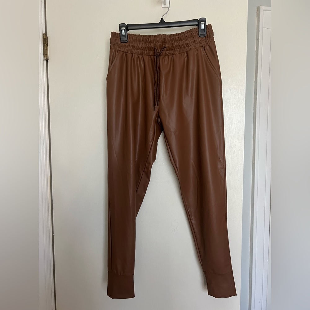 Brown leather jogger pants